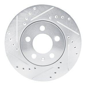 Volkswagen Polo Brake Rotor (1) - Front Left - R1 Concepts - Drilled & Slotted - Silver - `03-`18